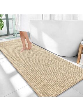 OLANLY Super Soft Chenille Bathroom Rug 59" X 24" With Non-Slip TPR Backing Mach